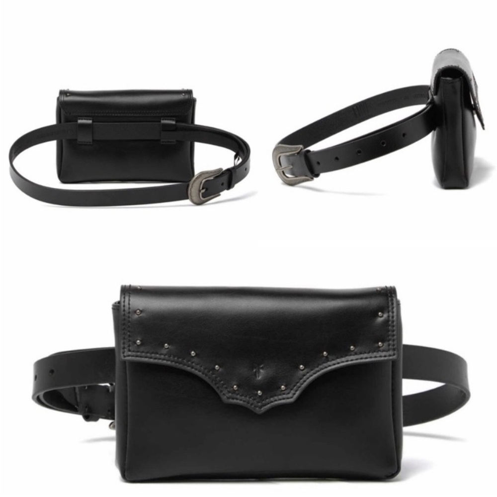 Black Leather Belt Bag - Women's Minimal Waist Pouch
